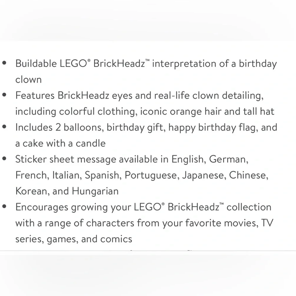 New, retired LEGO BrickHeadz Birthday Clown Building Set 40348